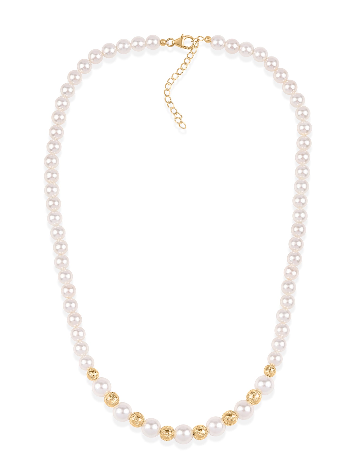 Shell Pearl Line Necklace With Golden Metal Balls