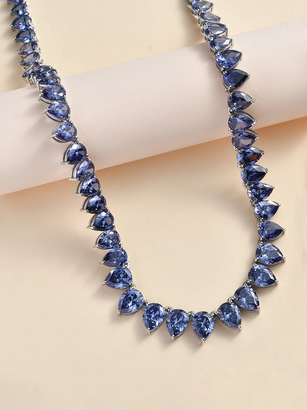 100 Ct. Blue Tanzanite CZ Pear shape Necklace in 925 Sterling Silver