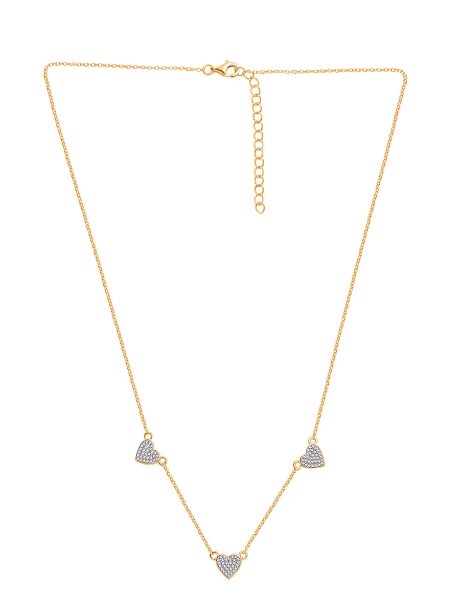 Gold Plated Heart Station Necklace For Women