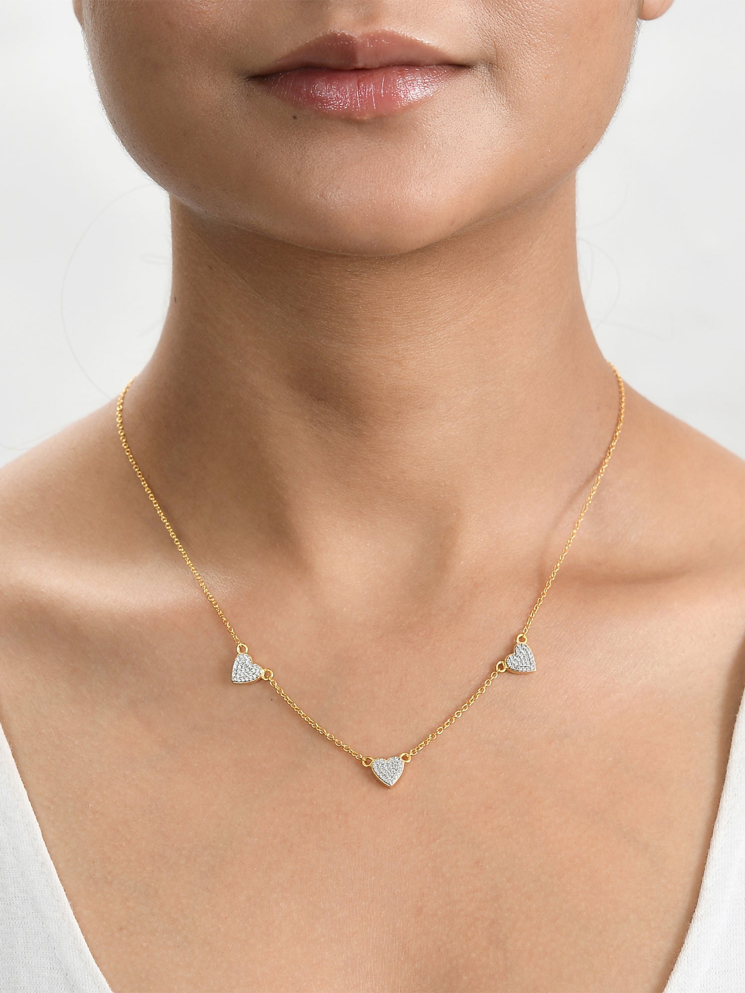 Gold Plated Heart Station Necklace For Women