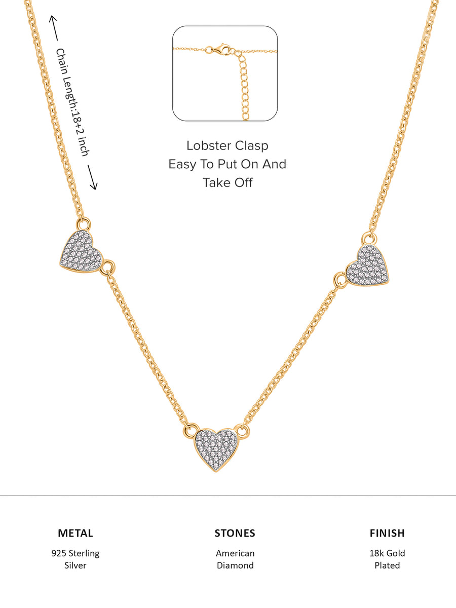 Gold Plated Heart Station Necklace For Women