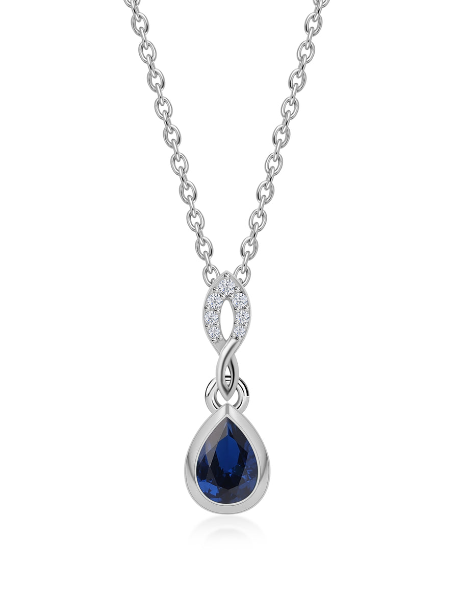 Blue Sapphire Halo Necklace For Women