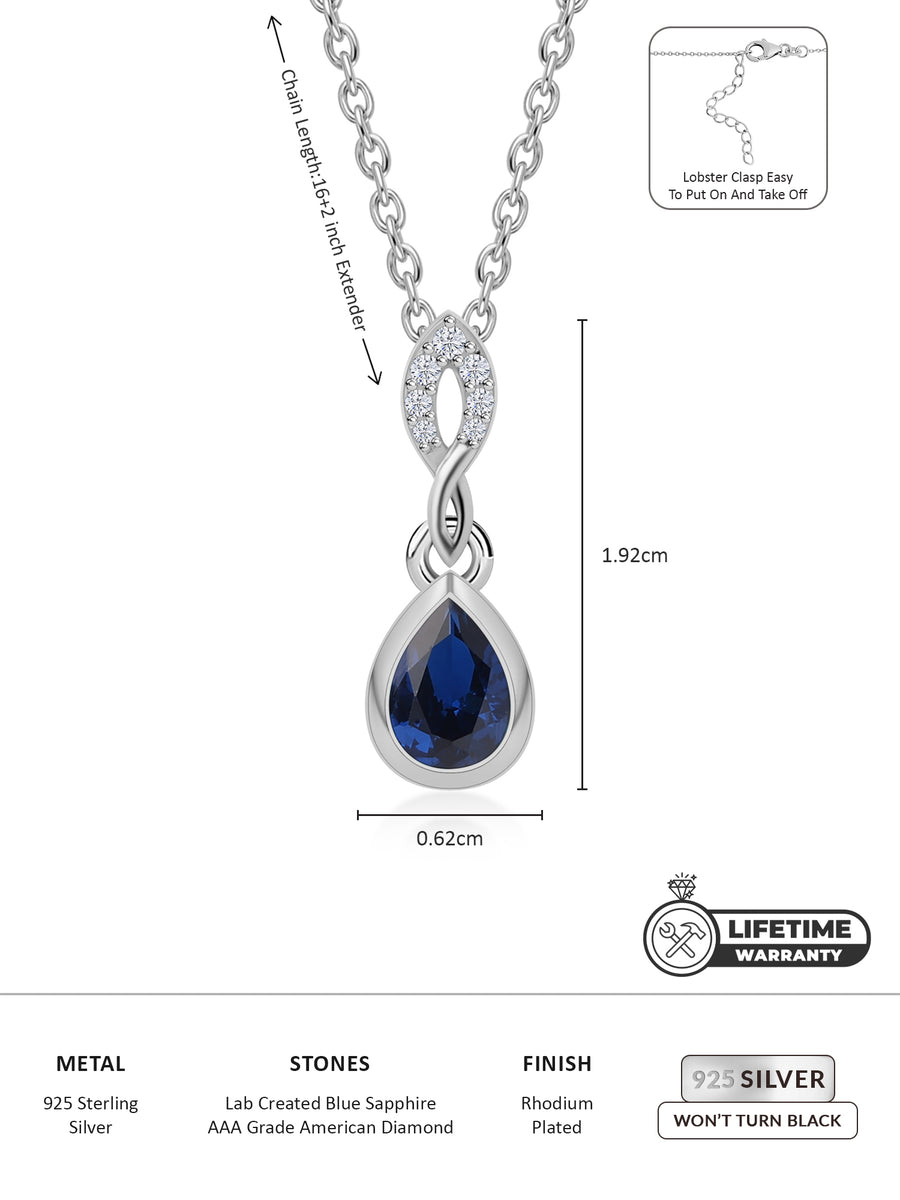 Blue Sapphire Drop Necklace For Women-5