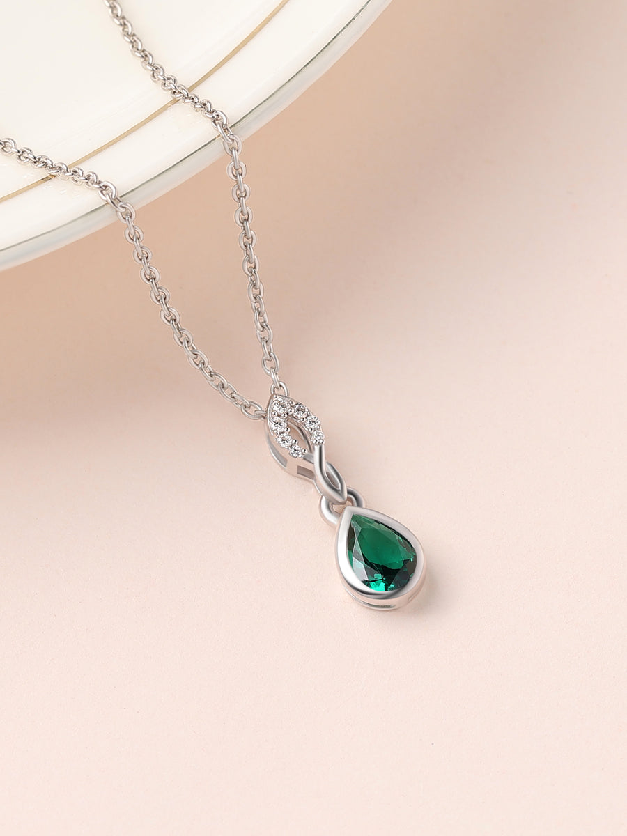 Green Emerald Drop Necklace For Women