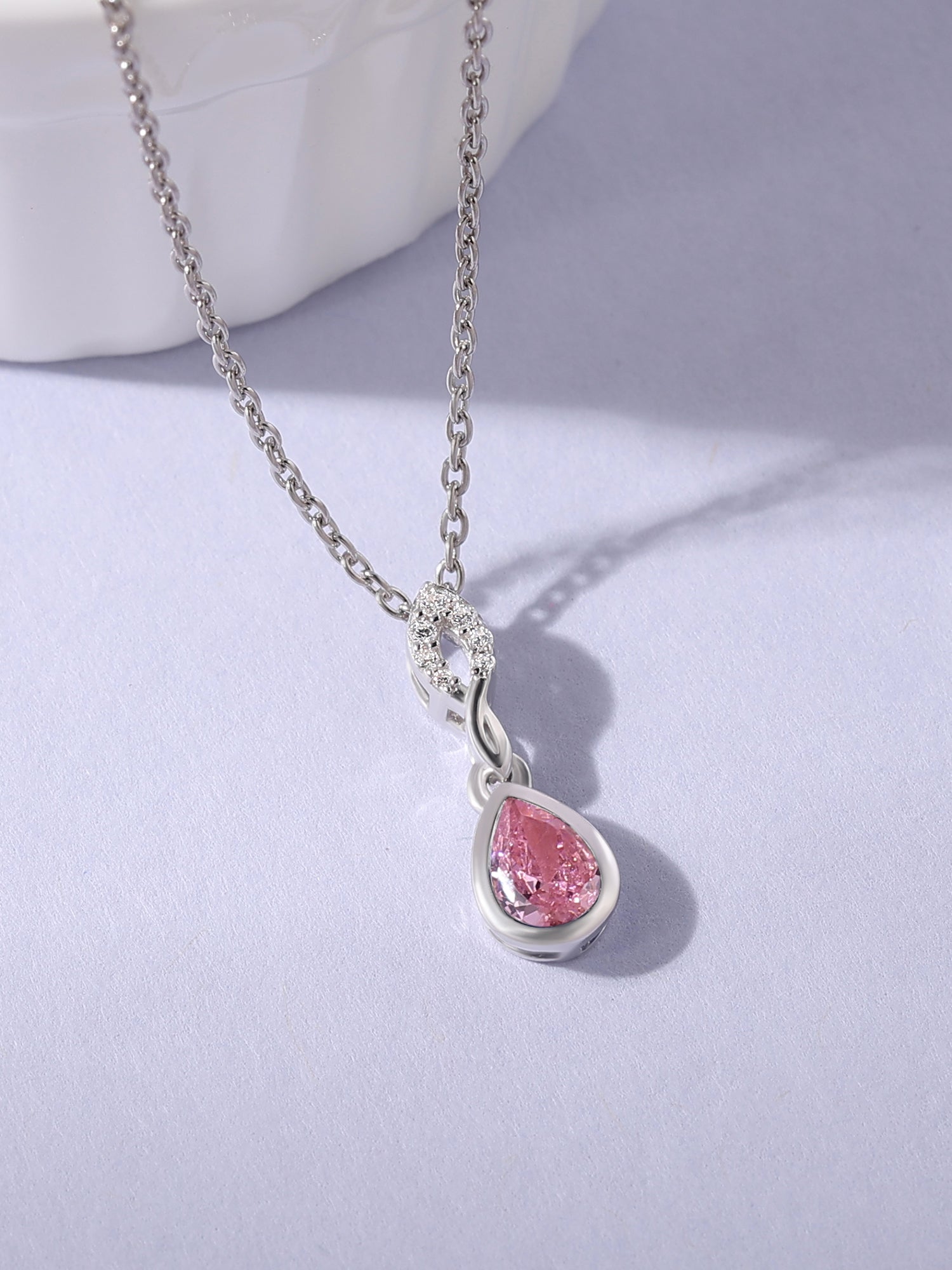 Pink CZ Drop Necklace For Women