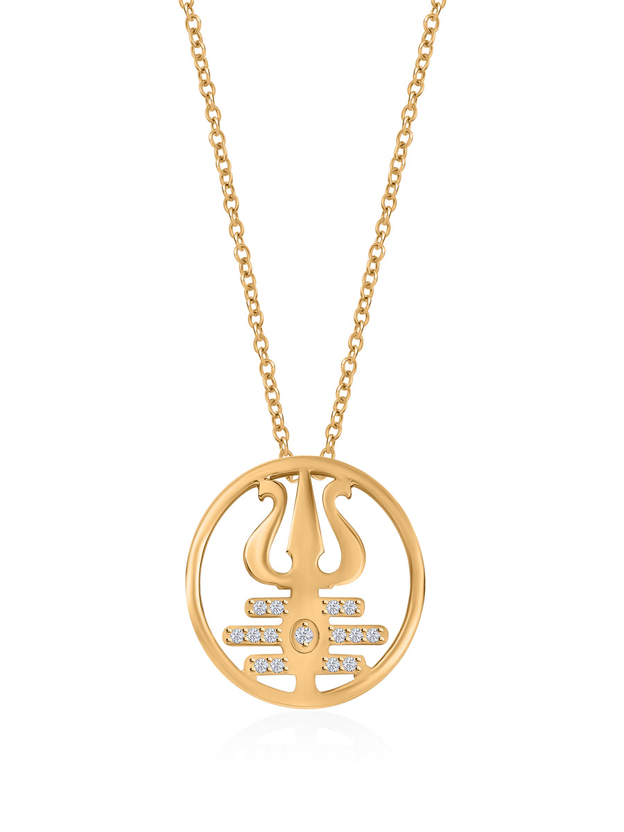 Golden Trishul Silver Pendant With Chain For Brother-1