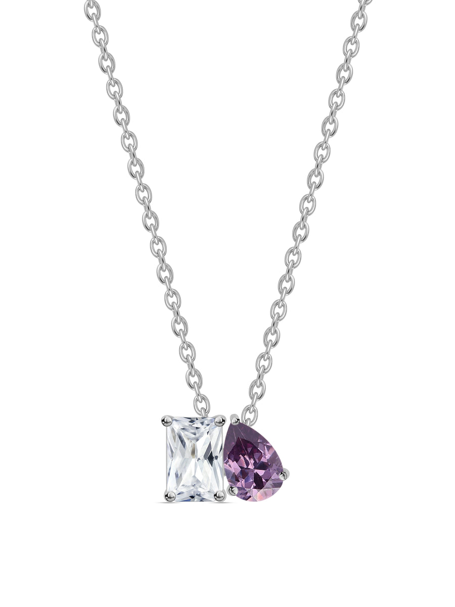 Toi Et Moi Purple CZ Pendant With Silver Chain