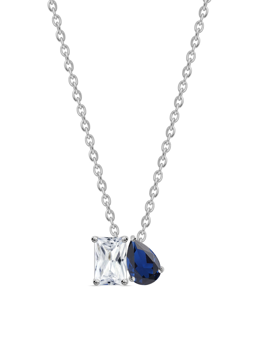 Toi Et Moi Blue CZ Pendant With Silver Chain