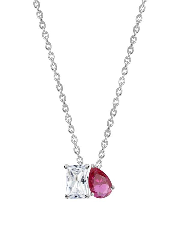 Toi Et Moi Ruby CZ Pendant With Silver Chain