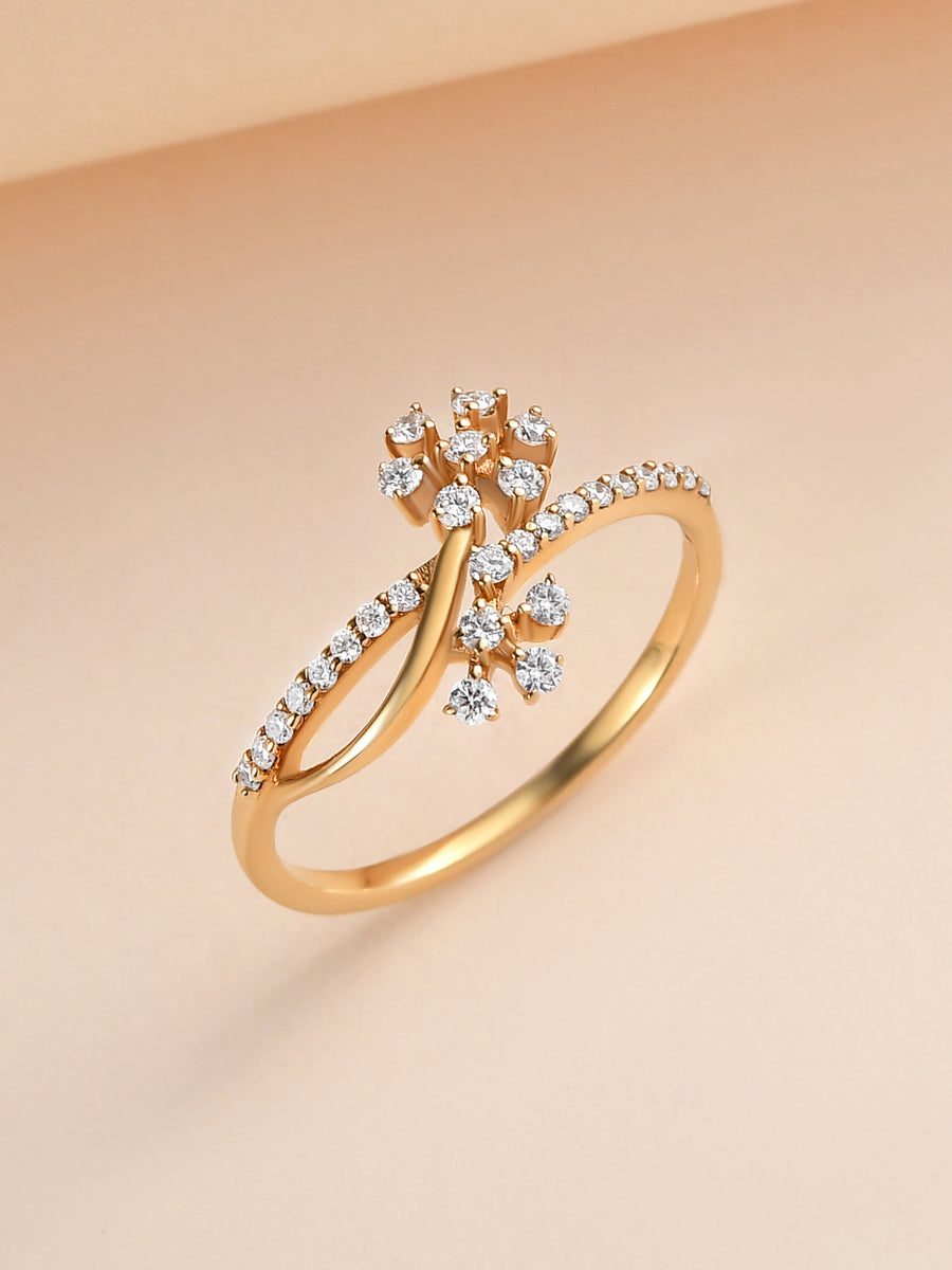 Crossover Flower Diamond Gold Ring-1