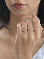 Crossover Flower Diamond Gold Ring-2