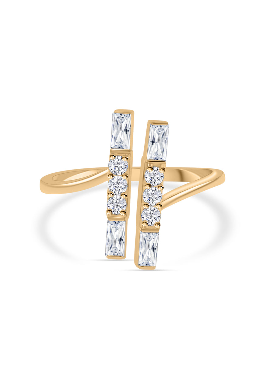 Yellow Gold American Diamond Bar Ring