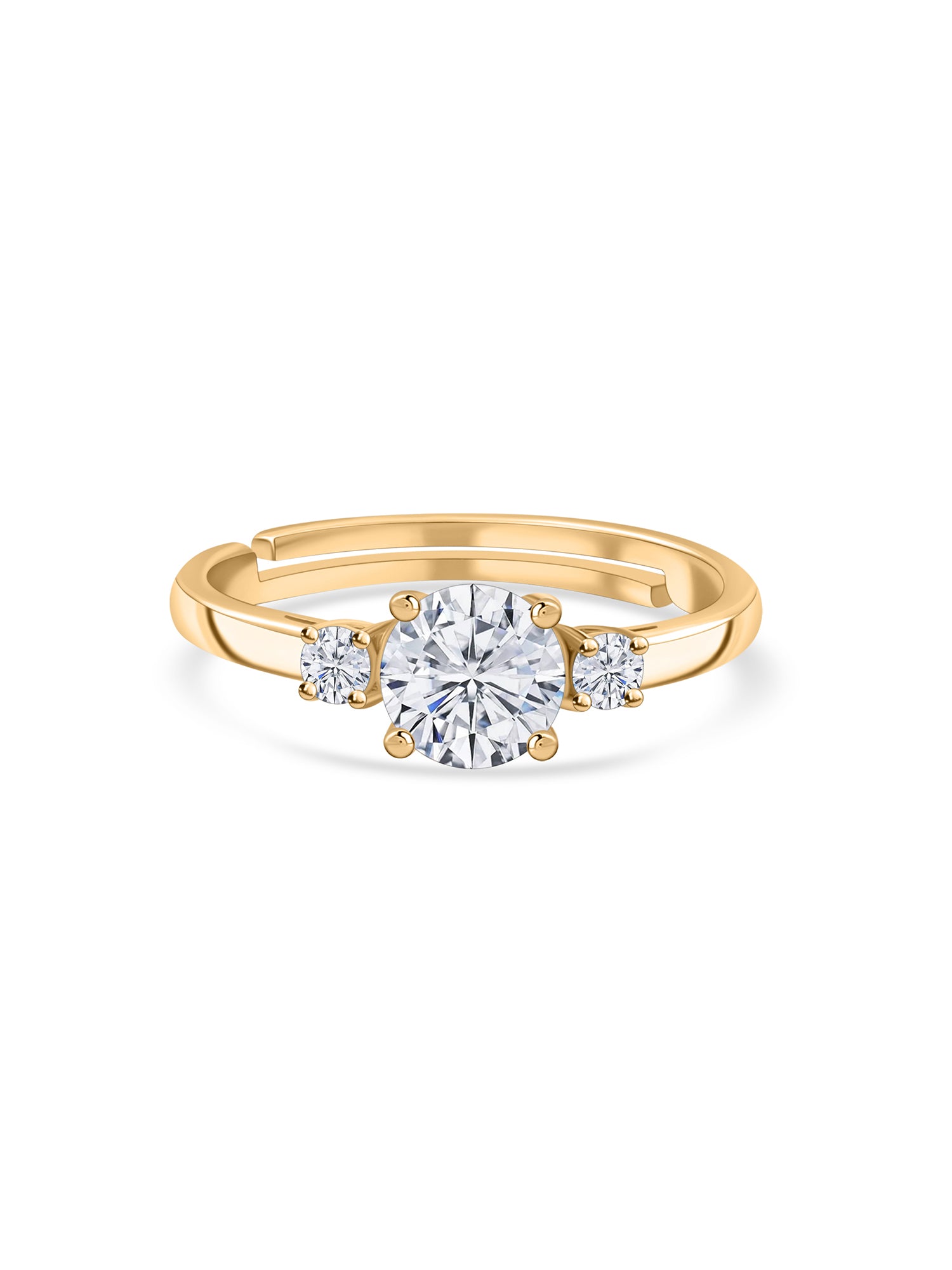 3 Stone Diamond Look Gold Plated Adjustable Ring