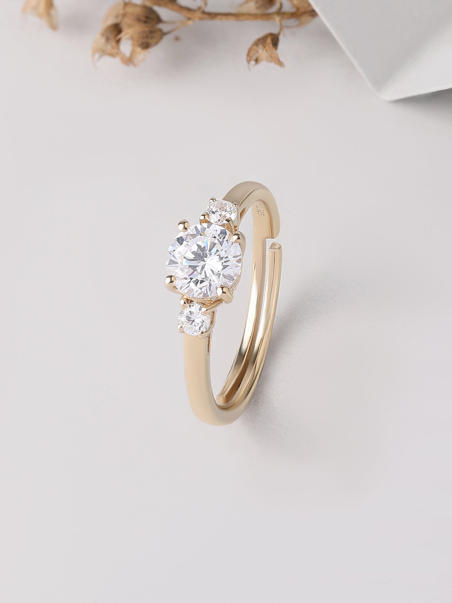 3 Stone Diamond Look Gold Plated Adjustable Ring-1