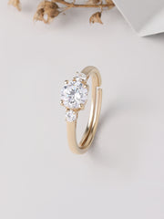 3 Stone Diamond Look Gold Plated Adjustable Ring-1