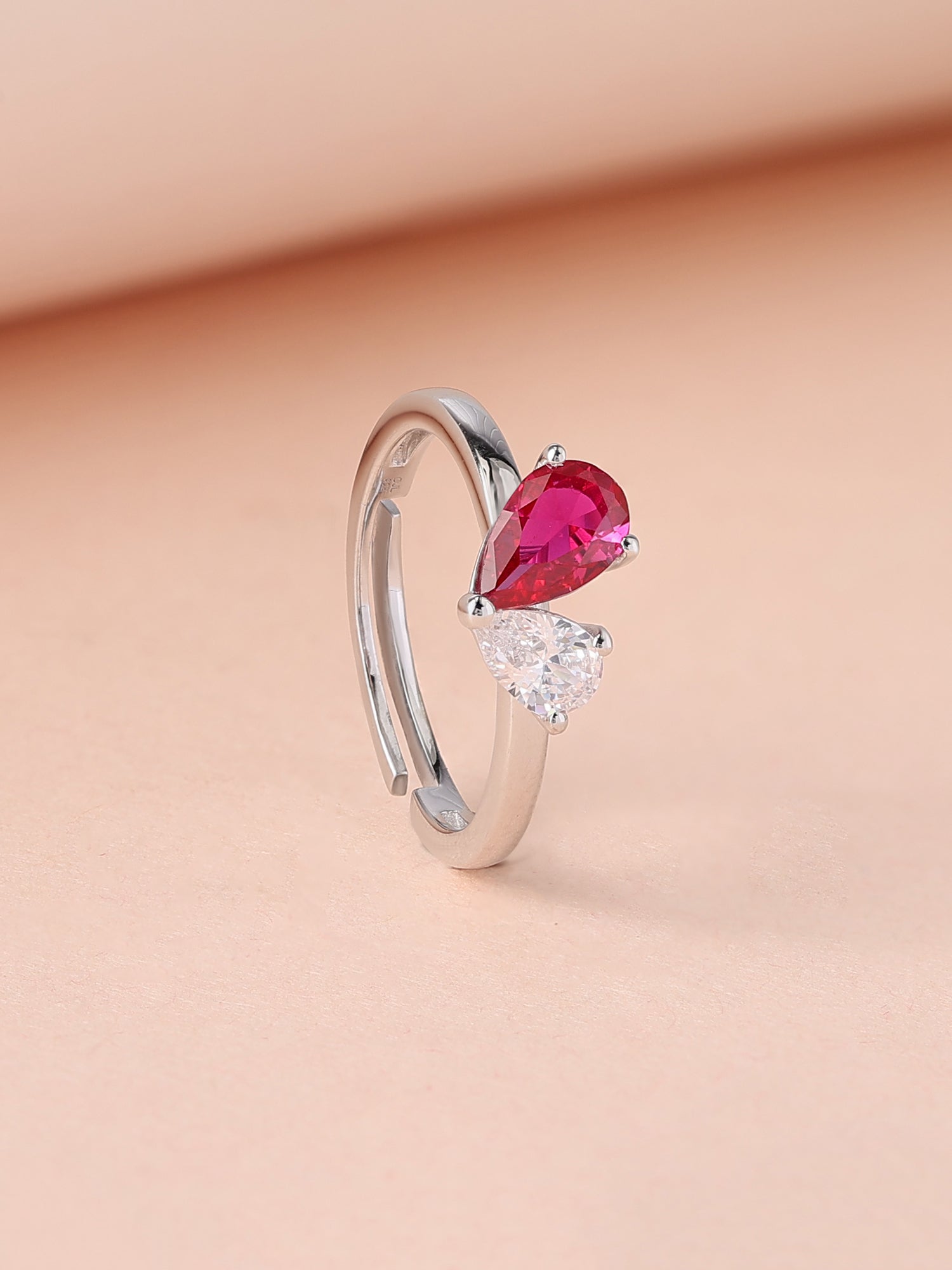 Pear Red Ruby Toi Et Moi Adjustable Ring