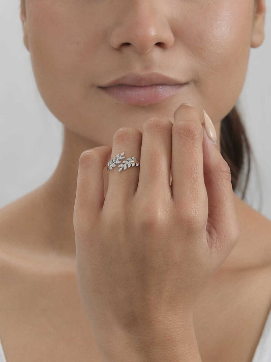 Leafy Diamond Look Ring For Women