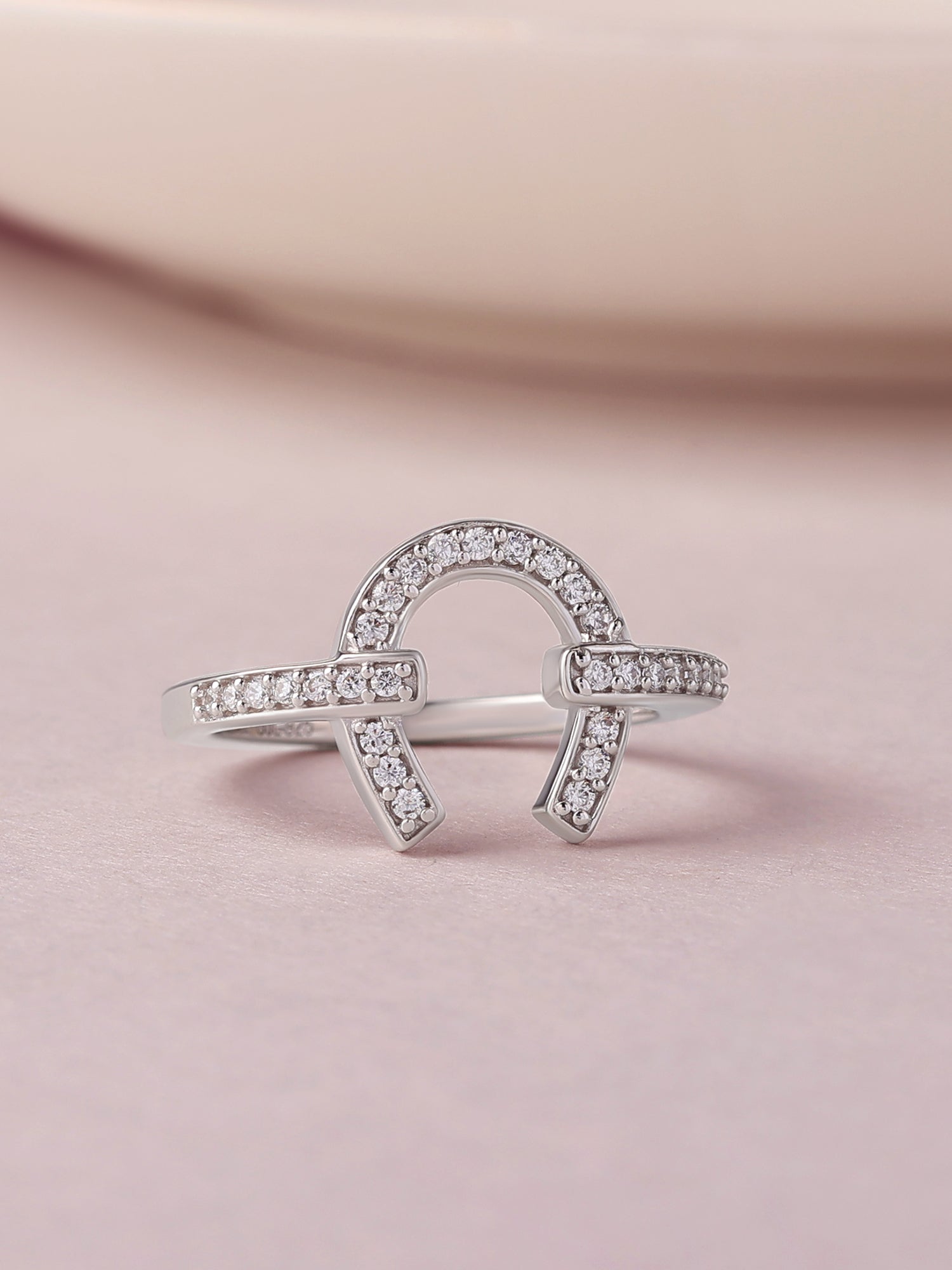 925 Silver Diamond Look CZ Horseshoe Ring For Women