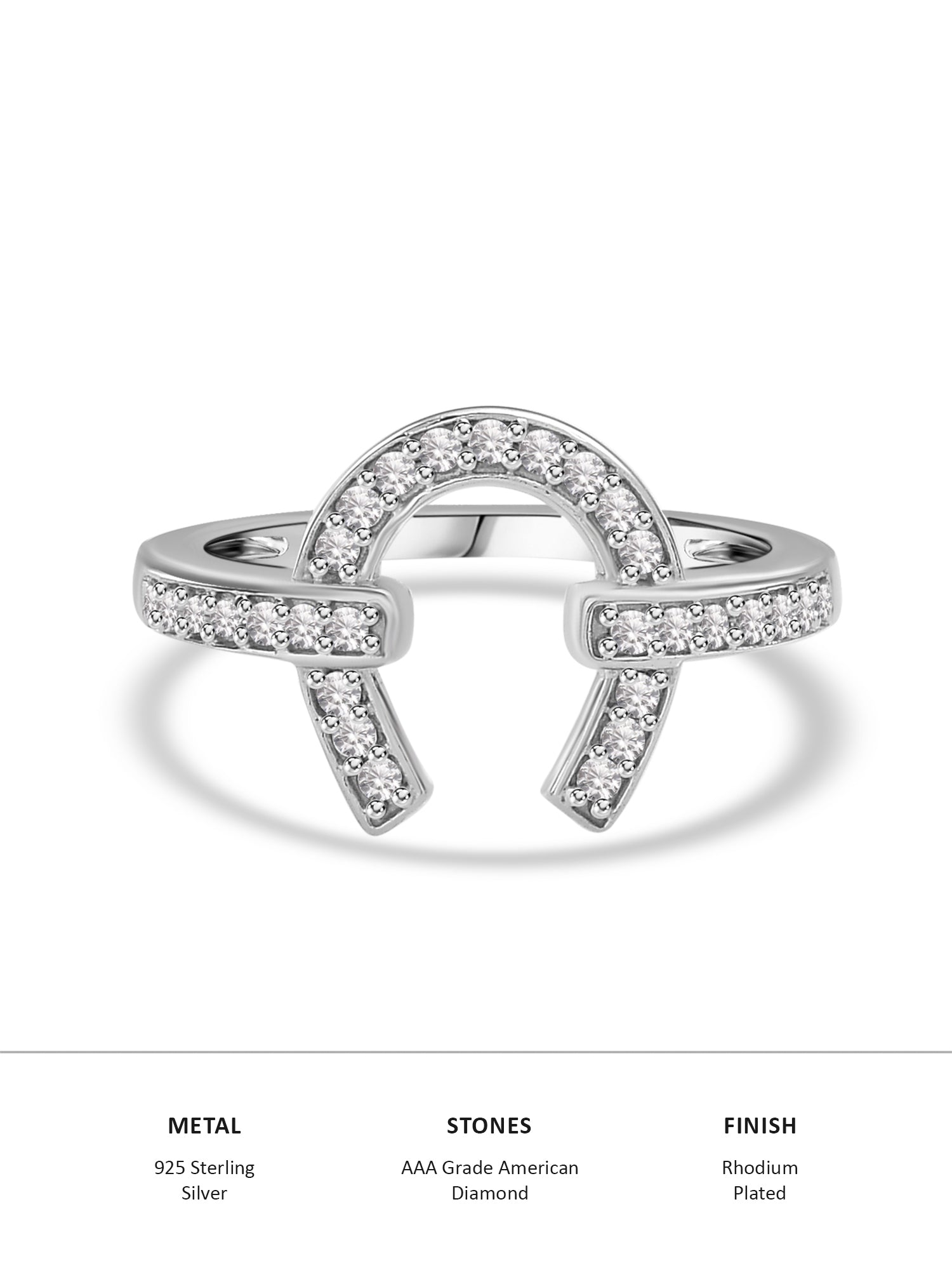 925 Silver Diamond Look CZ Horseshoe Ring For Women-2