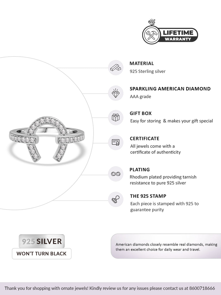 925 Silver Diamond Look CZ Horseshoe Ring For Women