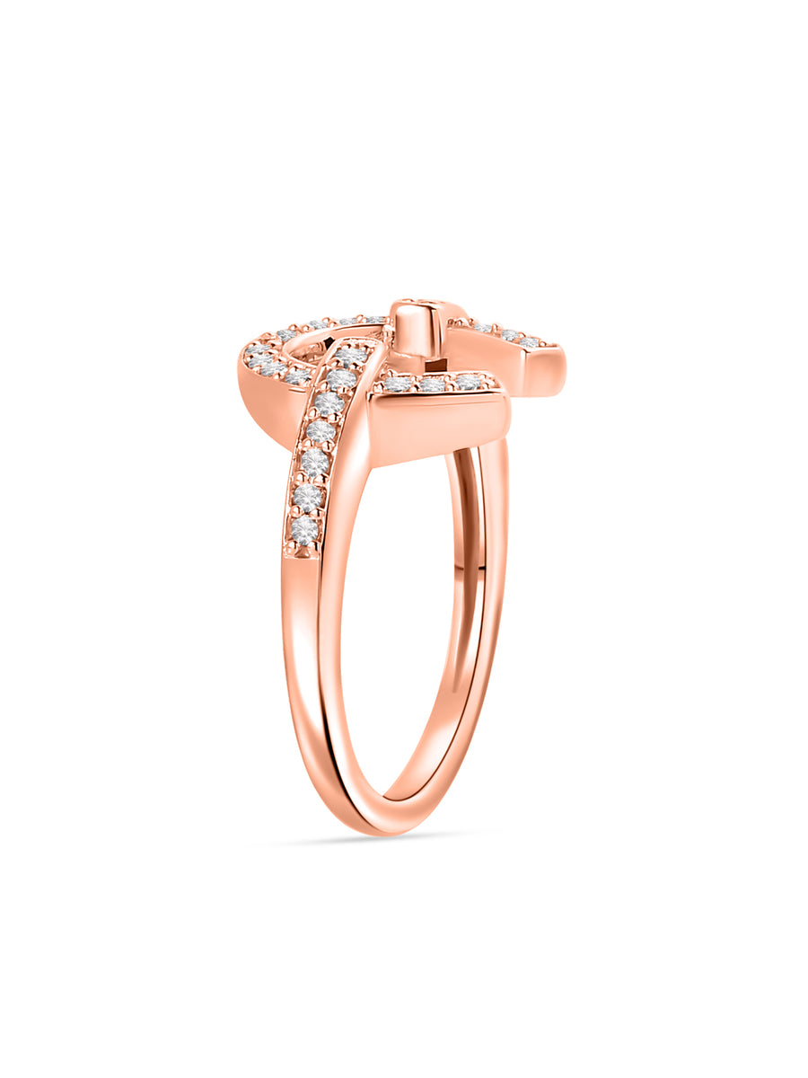 925 Silver Diamond Look CZ Horseshoe Rose Gold Ring For Women