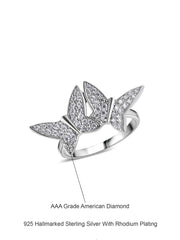 Twin Butterfly American Diamond Silver Ring-4