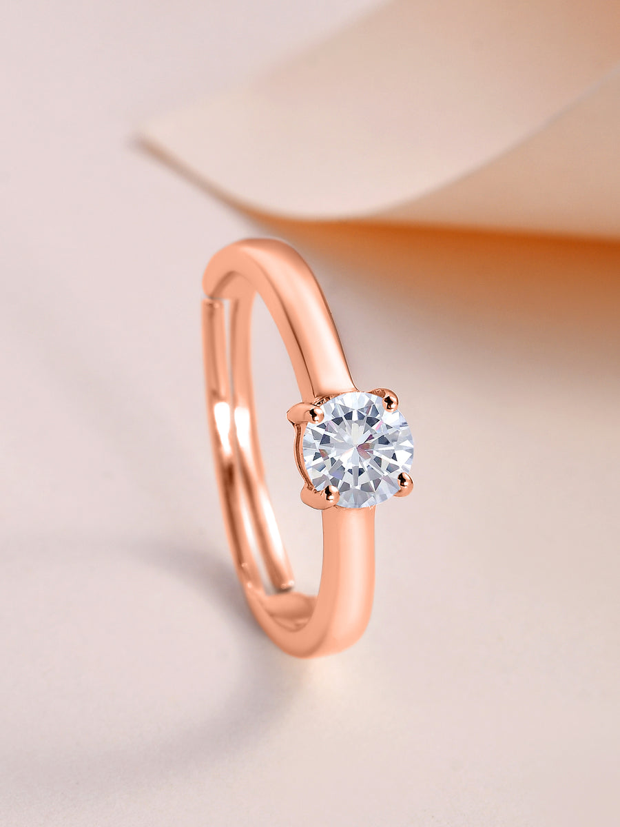 Ornate Jewels 0.8 Carat American Diamond Rose Gold Adjustable Ring-1