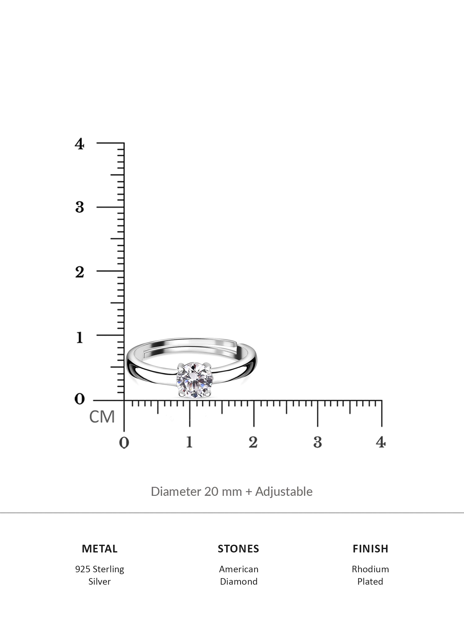 Ornate Jewels 0.8 Carat American Diamond Solitaire Adjustable Ring-4