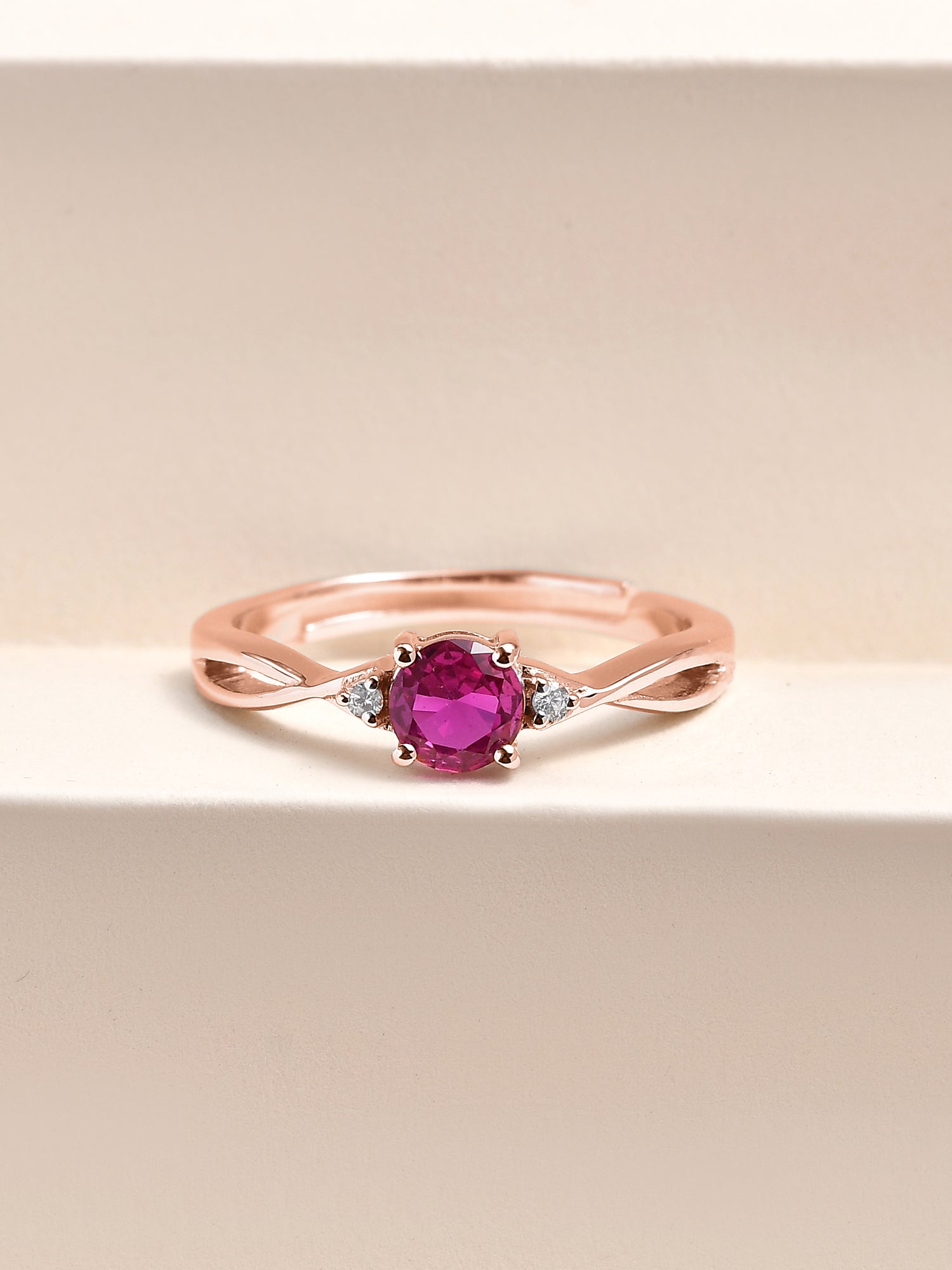Rose Gold Red Ruby Criss Cross Solitaire Adjustable Ring