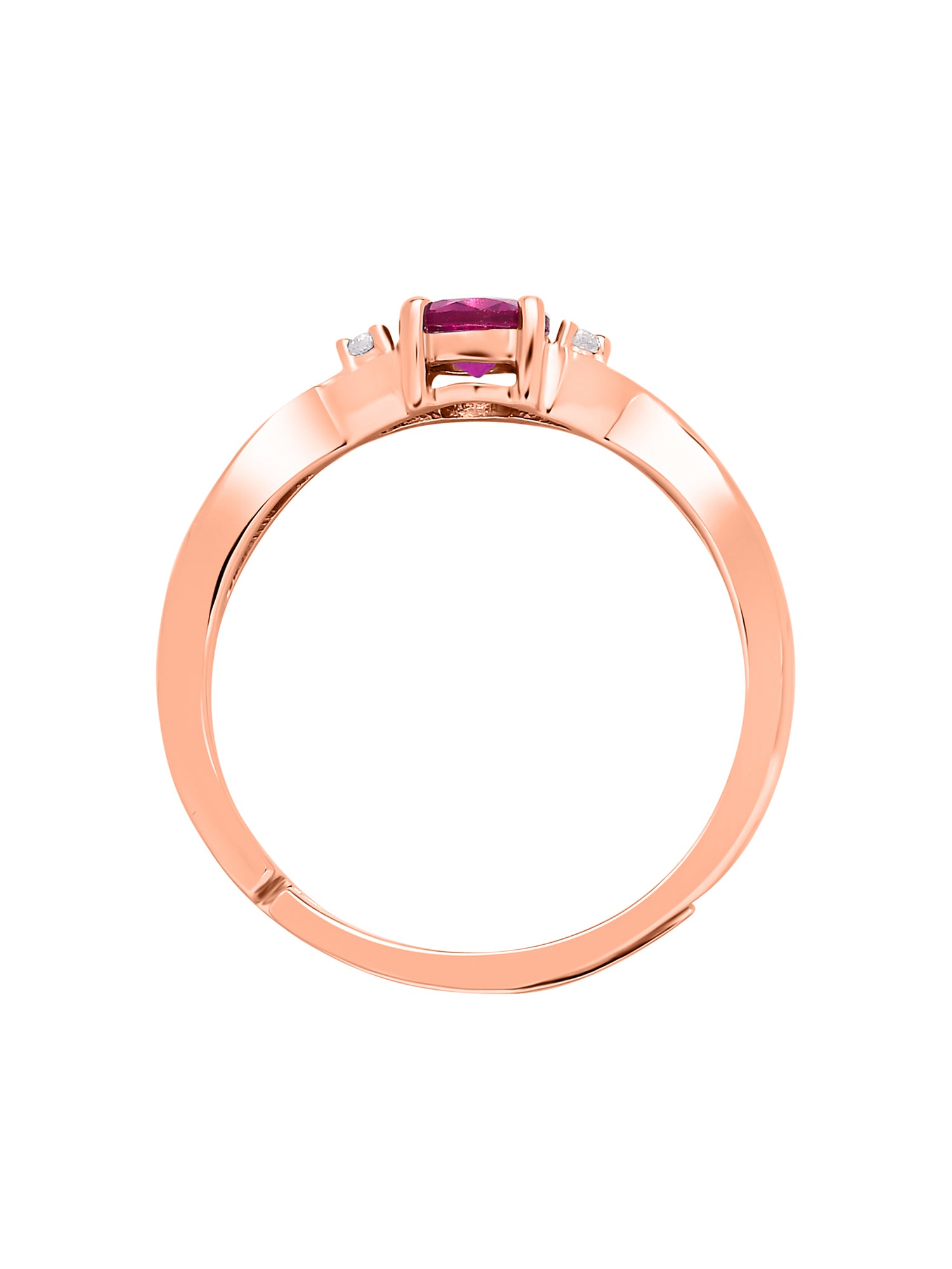 Rose Gold Red Ruby Criss Cross Solitaire Adjustable Ring