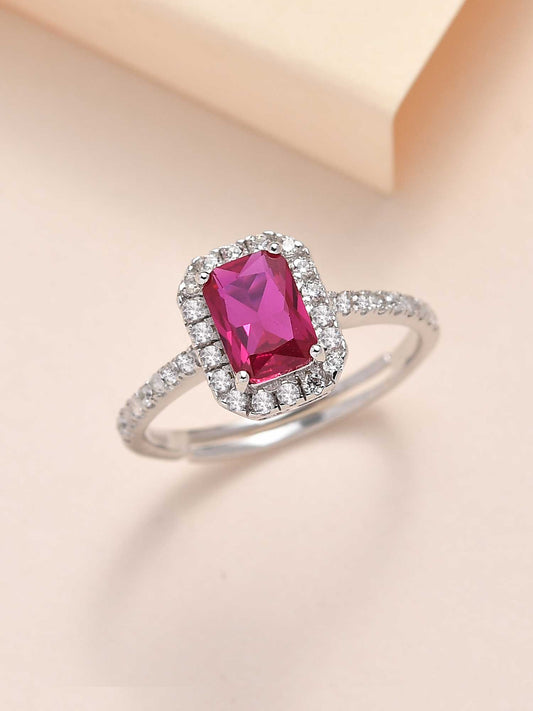 Synthetic Ruby Adjustable Statement Party Silver Ring-1