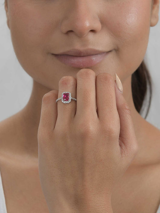 Synthetic Ruby Adjustable Statement Party Silver Ring