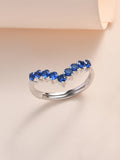 Synthetic Blue Sapphire Adjustable Chevron Rings In 925 Silver