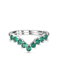 Synthetic Emerald Adjustable Chevron Rings In 925 Silver