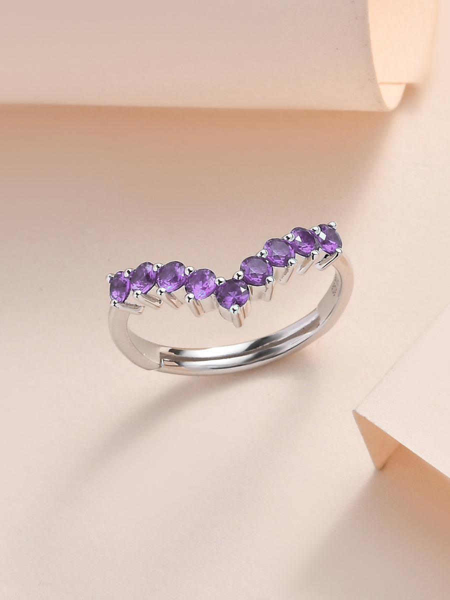 Synthetic Amethyst Adjustable Chevron Rings In 925 Silver