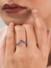 Synthetic Amethyst Adjustable Chevron Rings In 925 Silver-4