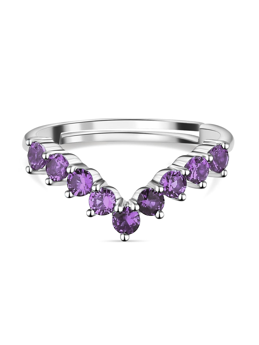 Synthetic Amethyst Adjustable Chevron Rings In 925 Silver-1