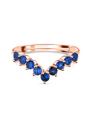 Rose Gold Synthetic Blue Sapphire Adjustable Chevron Ring In 925 Silver