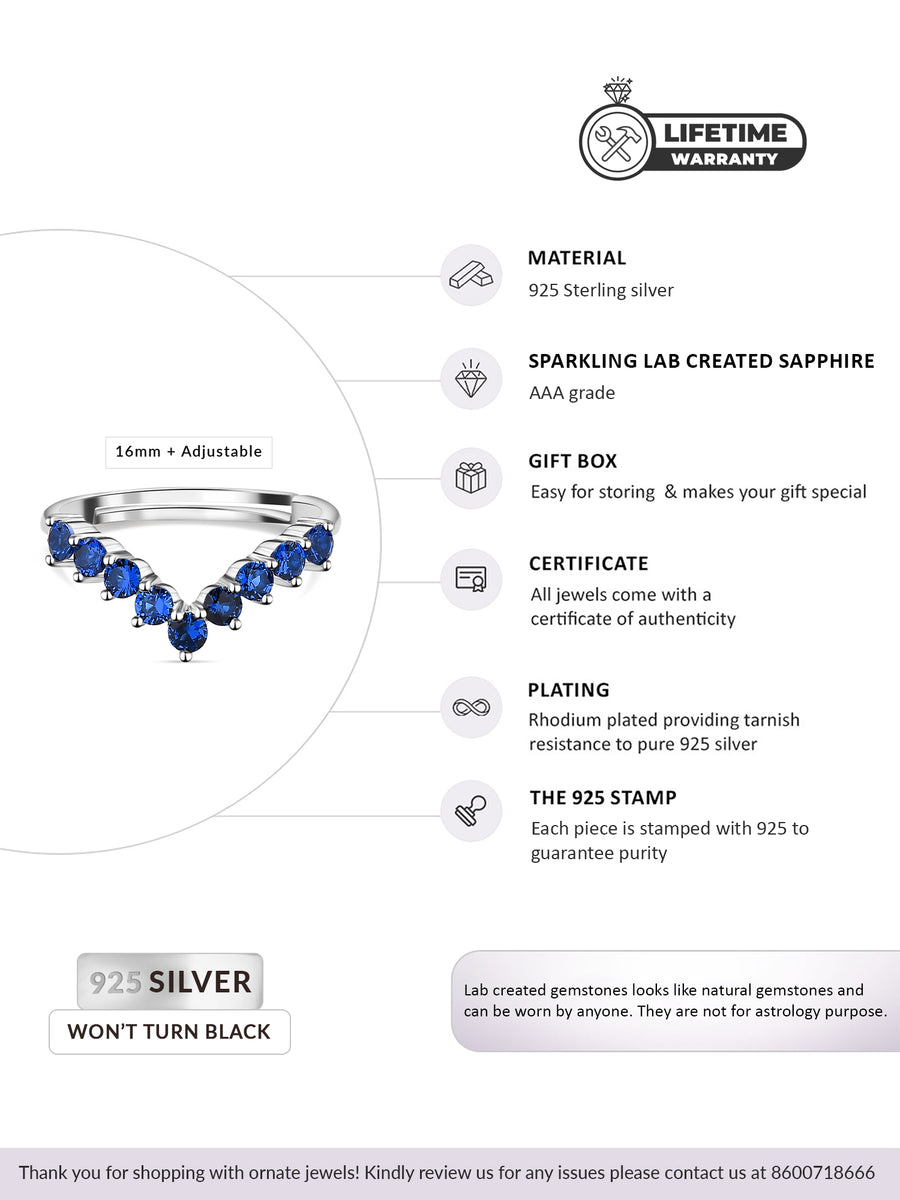 Lab Created Blue Sapphire Adjustable Chevron Ring In 925 Silver-4