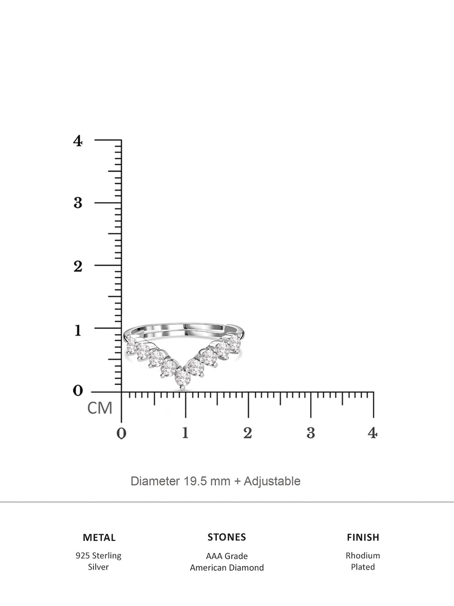 American Diamond Adjustable Chevron Rings In 925 Silver-5