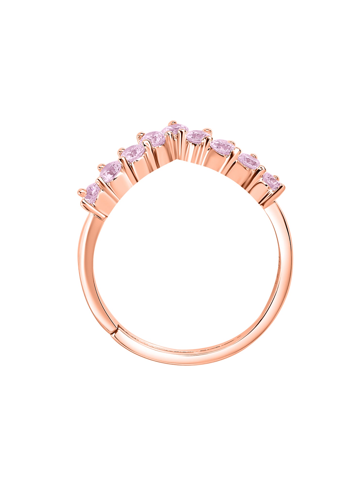 Rose Gold Pink Stone Adjustable Chevron Rings In 925 Silver