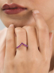 Synthetic Red Ruby Adjustable Chevron Rings In 925 Silver-1