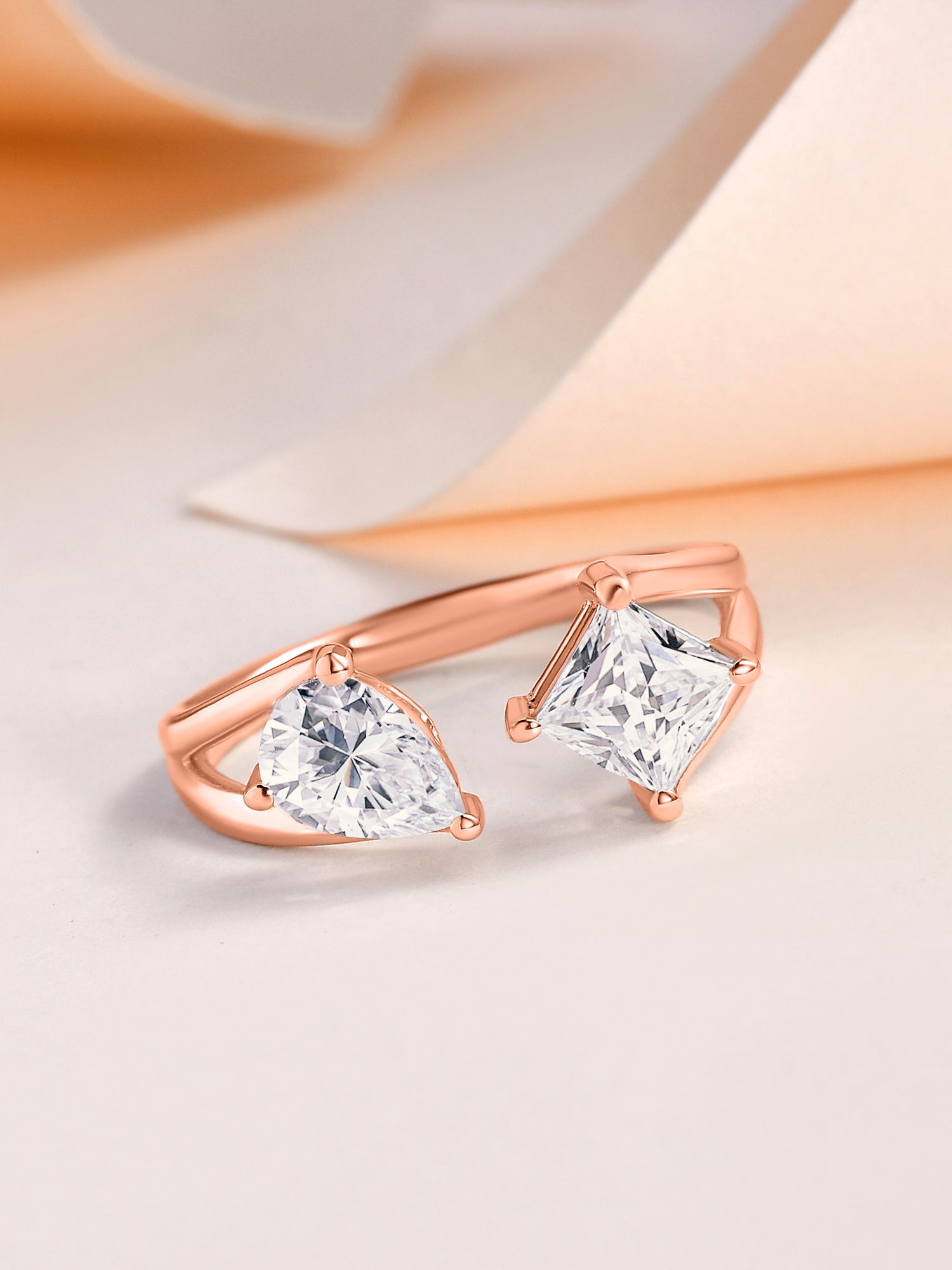 Diamond Look Double Solitaire Ring In Rose Gold