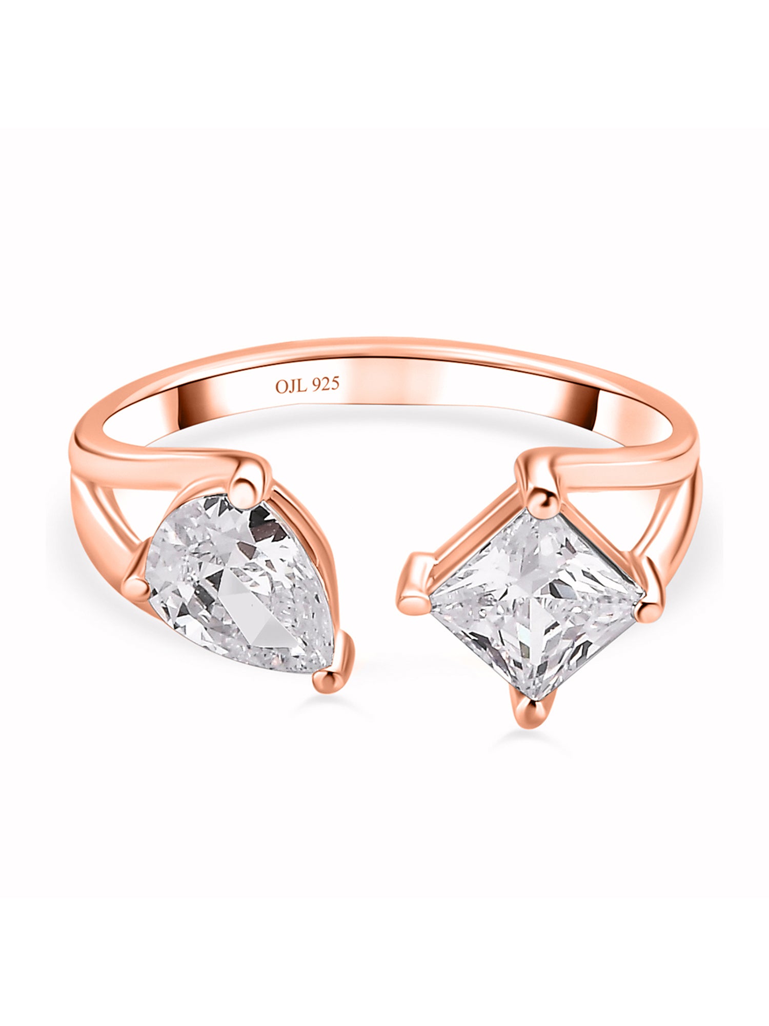 Diamond Look Double Solitaire Ring In Rose Gold-2