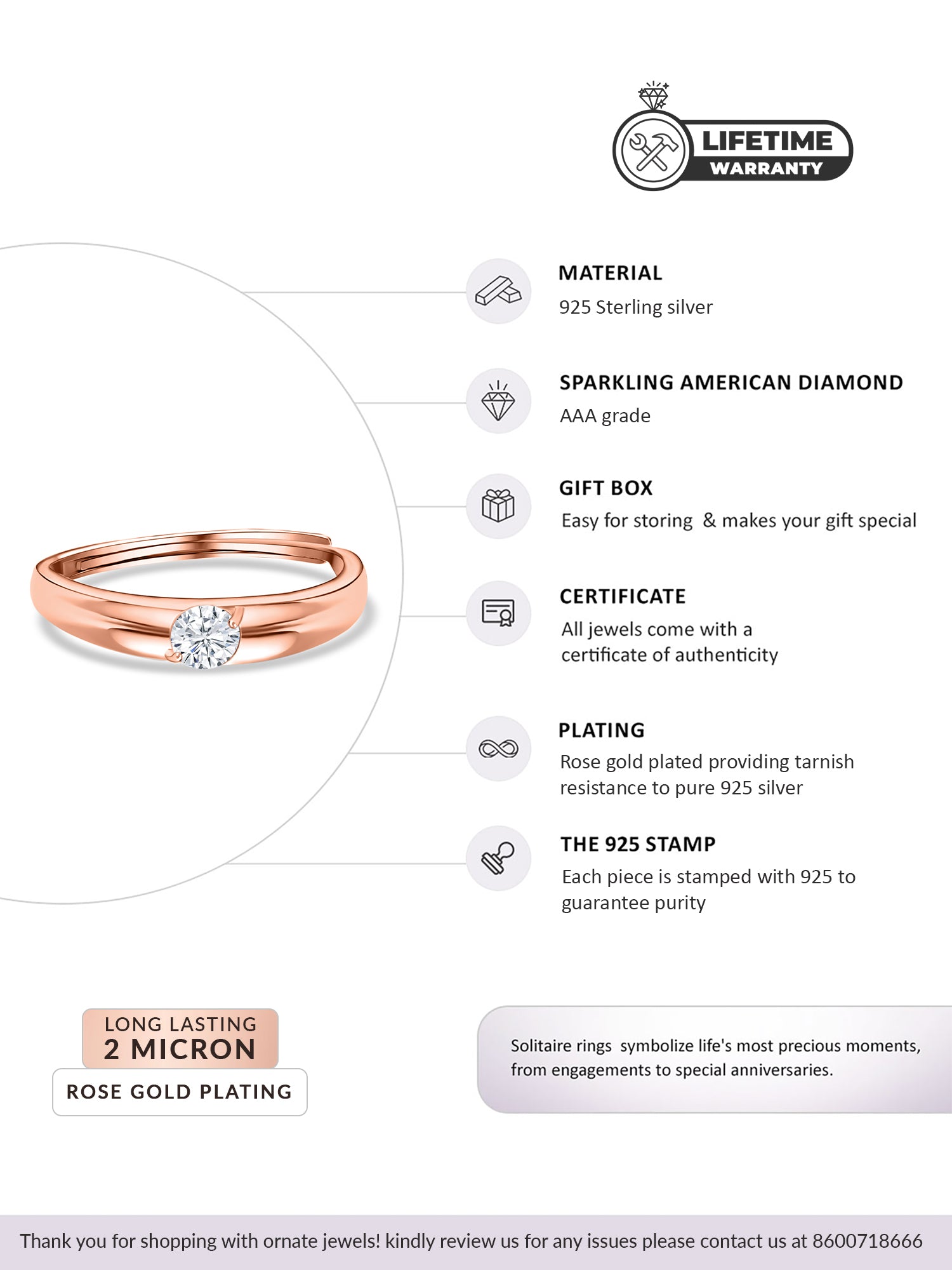 Rose Gold Adjustable Solitaire Band Ring For Men-4