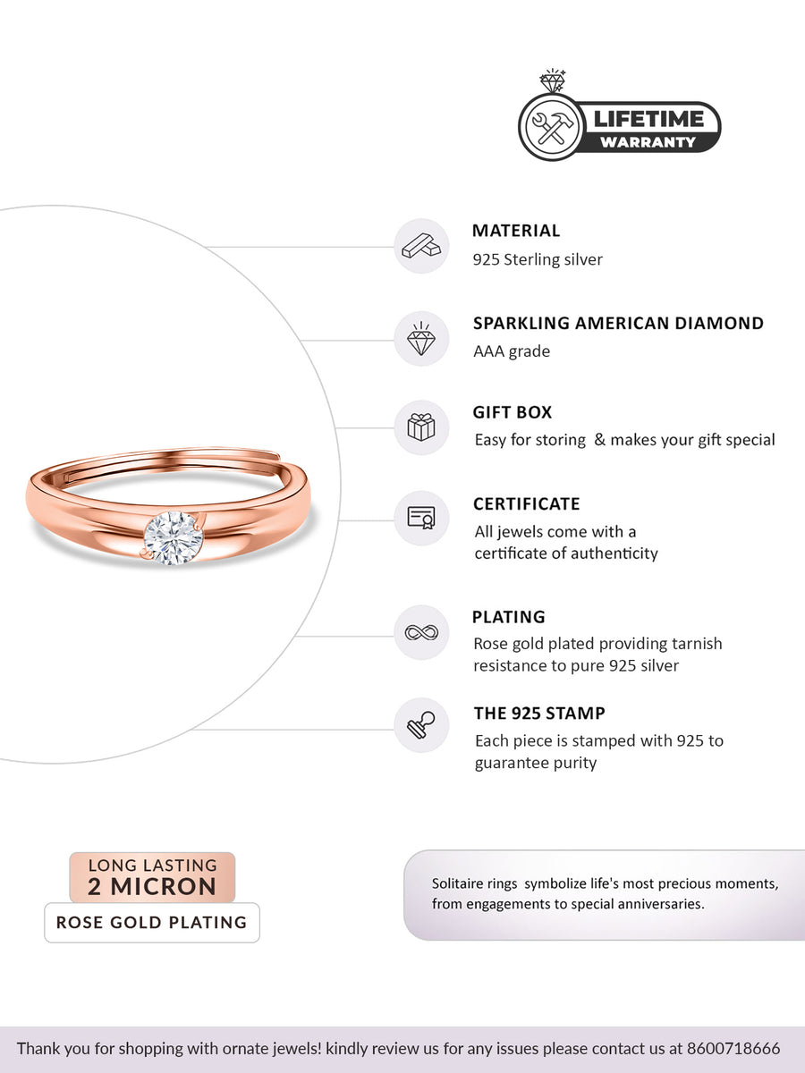 Rose Gold Adjustable Solitaire Band Ring For Men-4