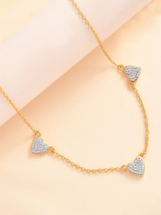 Gold Plated Heart Station Necklace For Women