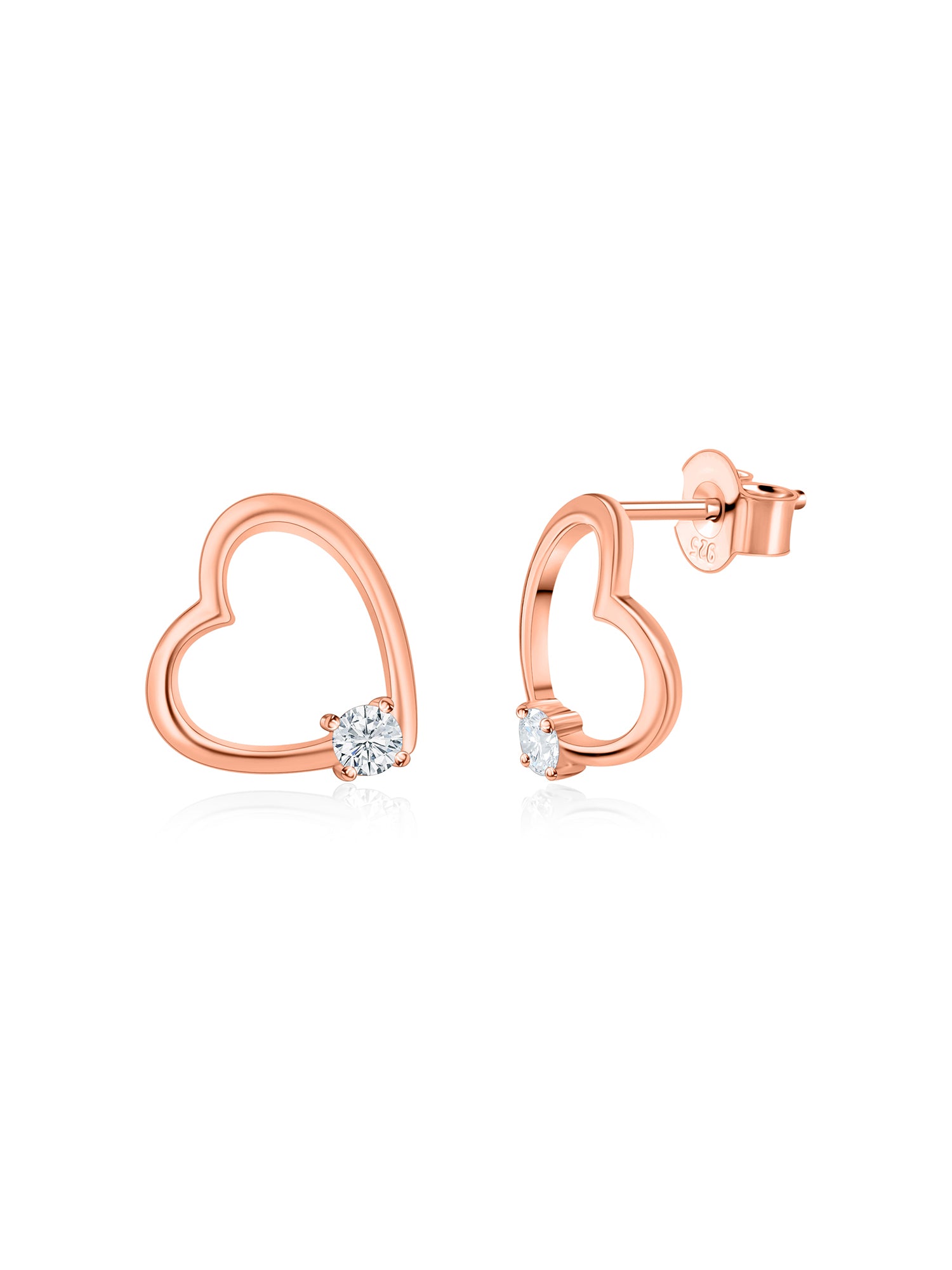 Heart Shaped Rose Gold Solitaire Stud Earrings For Her