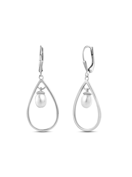 Real Pearl Drops Earring With A Silver Frame