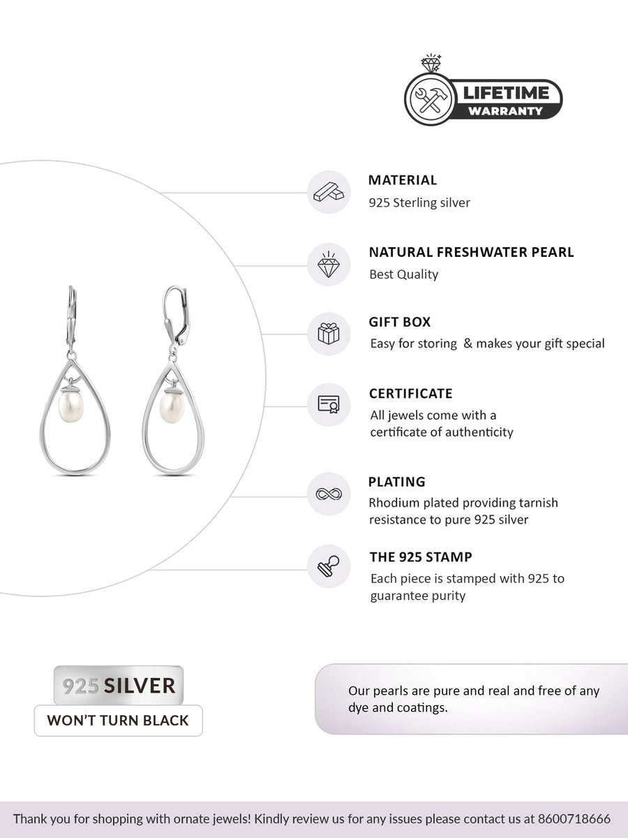 Real Pearl Drops Earring With A Silver Frame